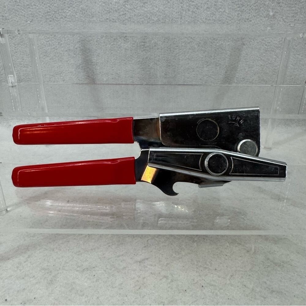 Vintage Swing-A-Way Can Opener Made in USA Red Grip Handles #3